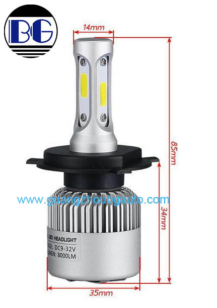 2x S2 H4/9004/9007 COB LED Headlight Kit 72W 8000LM Car Bulb LED Light White 6500K Lamp